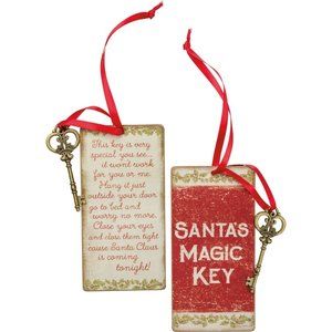 Santa’s Magic Key Christmas Double Sided Wood Ornament with Metal Key